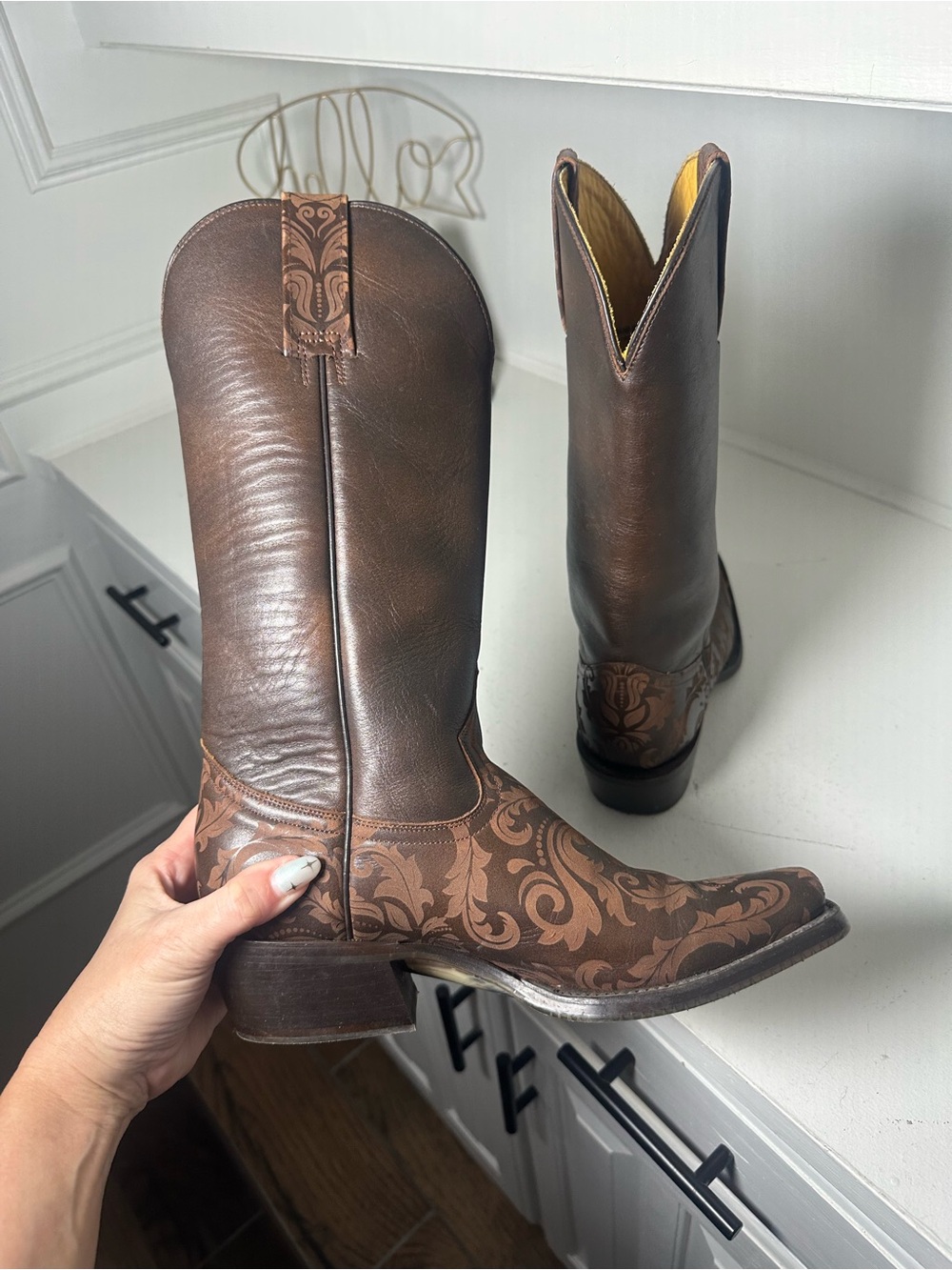 Tin Haul Fillygree Cowboy Boots Womens 8 Brown Western Tooled Leather Rodeo Boho - Picture 7 of 9